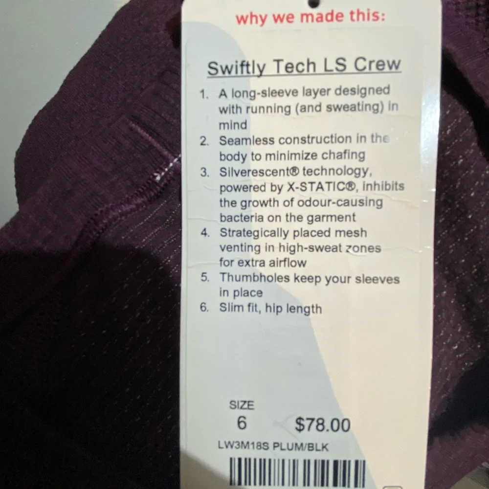NWOT Lululemon Swiftly Tech Long Sleeve - Picture 5 of 8
